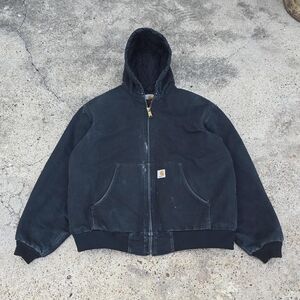 Vintage Carhartt J130 Black Hooded Work Wear jacket Size XLarge Made in USA